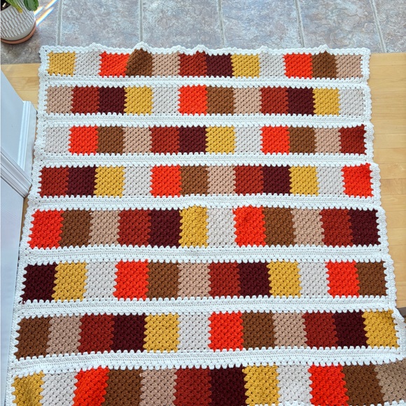 Handmade Other - Crochet Throw Blanket Afghan 49”X49” Handmade Creme Brown Orange